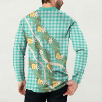 Aloha Puakenikeni Anthurium Pikake Lei Button Sweatshirt Marine Hawaiian Palaka Pattern