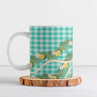 Aloha Puakenikeni Anthurium Pikake Lei Ceramic Mug Marine Hawaiian Palaka Pattern