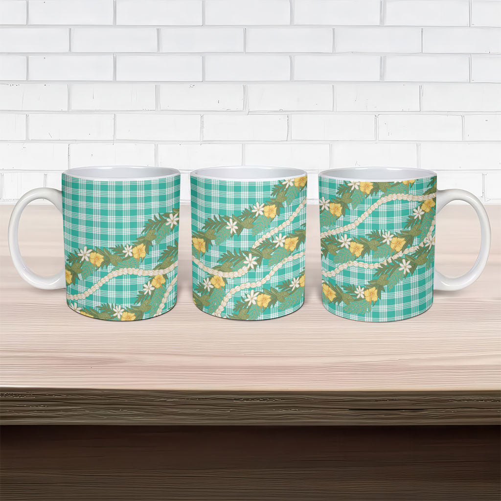 Aloha Puakenikeni Anthurium Pikake Lei Ceramic Mug Marine Hawaiian Palaka Pattern