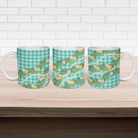 Aloha Puakenikeni Anthurium Pikake Lei Ceramic Mug Marine Hawaiian Palaka Pattern
