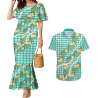 Aloha Puakenikeni Anthurium Pikake Lei Couples Matching Mermaid Dress and Hawaiian Shirt Marine Hawaiian Palaka Pattern LT9 Marine - Polynesian Pride