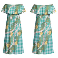 Aloha Puakenikeni Anthurium Pikake Lei Couples Matching Off Shoulder Maxi Dress and Long Sleeve Button Shirt Marine Hawaiian Palaka Pattern LT9 - Polynesian Pride