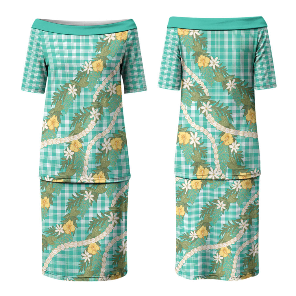Aloha Puakenikeni Anthurium Pikake Lei Couples Matching Puletasi and Hawaiian Shirt Marine Hawaiian Palaka Pattern LT9 - Polynesian Pride