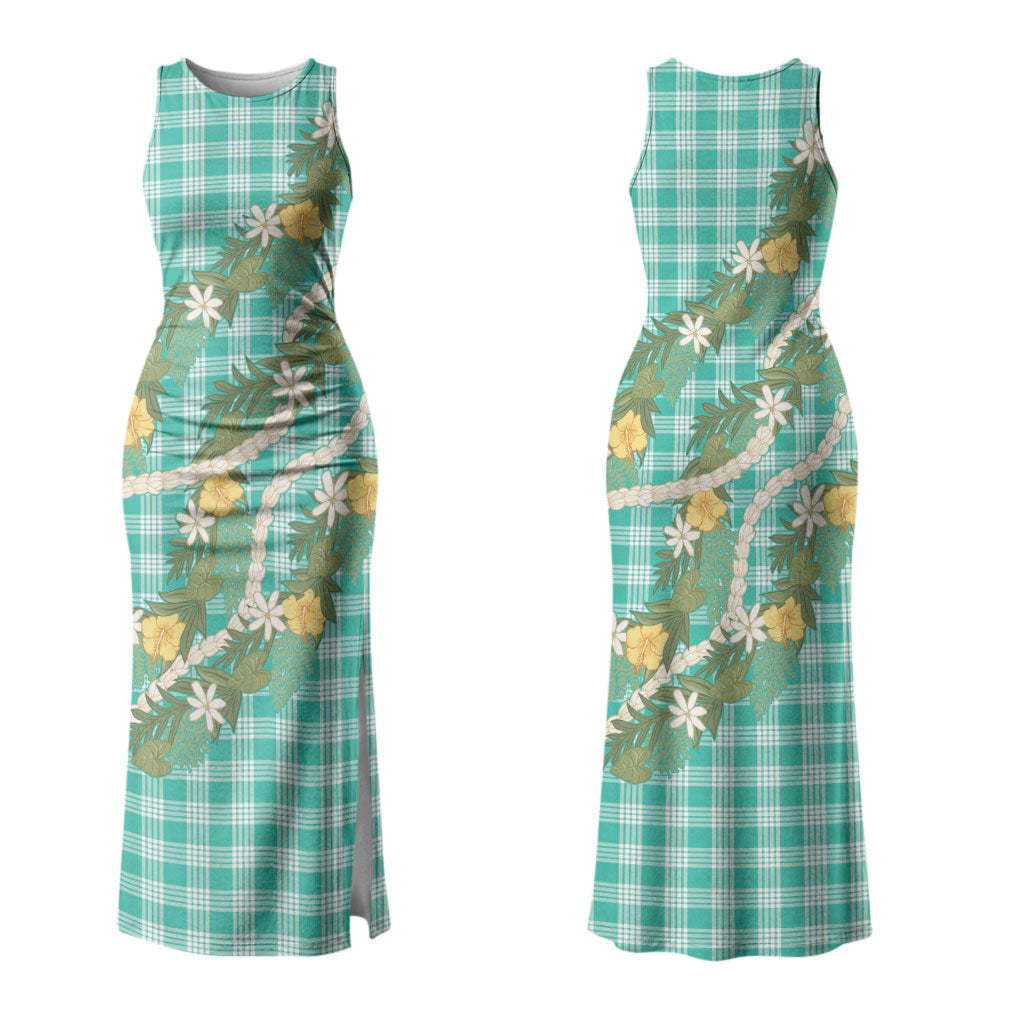 Aloha Puakenikeni Anthurium Pikake Lei Couples Matching Tank Maxi Dress and Long Sleeve Button Shirt Marine Hawaiian Palaka Pattern LT9 - Polynesian Pride