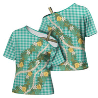 Aloha Puakenikeni Anthurium Pikake Lei Cross Shoulder Shirt Marine Hawaiian Palaka Pattern