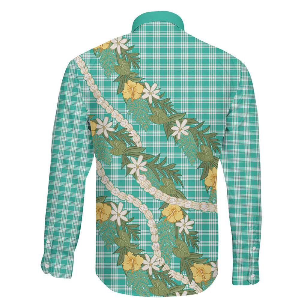 Aloha Puakenikeni Anthurium Pikake Lei Family Matching Long Sleeve Bodycon Dress and Hawaiian Shirt Marine Hawaiian Palaka Pattern LT9 - Polynesian Pride