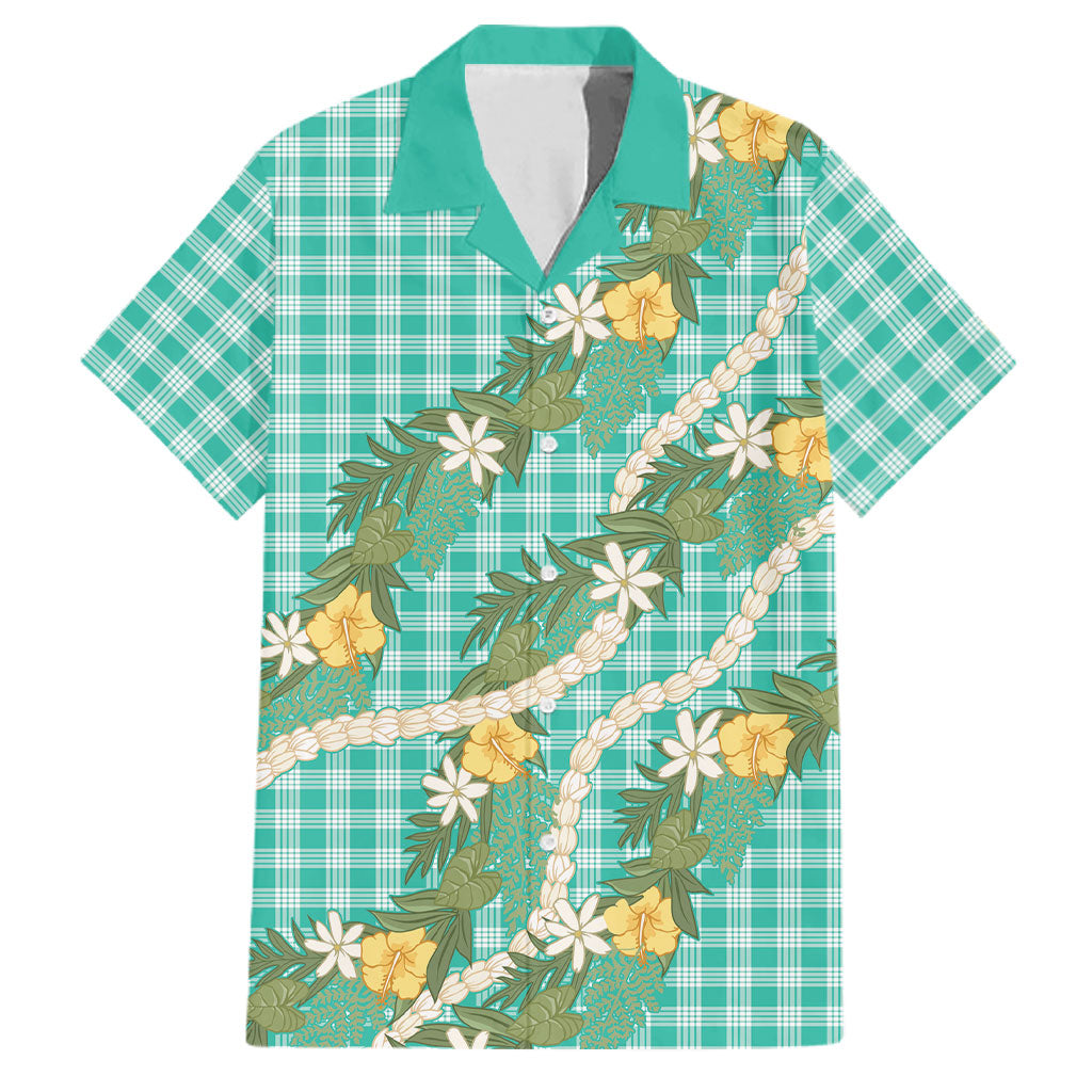 Aloha Puakenikeni Anthurium Pikake Lei Family Matching Off The Shoulder Long Sleeve Dress and Hawaiian Shirt Marine Hawaiian Palaka Pattern LT9 Dad's Shirt - Short Sleeve Marine - Polynesian Pride