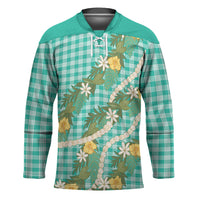 Aloha Puakenikeni Anthurium Pikake Lei Hockey Jersey Marine Hawaiian Palaka Pattern