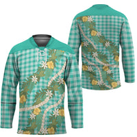 Aloha Puakenikeni Anthurium Pikake Lei Hockey Jersey Marine Hawaiian Palaka Pattern