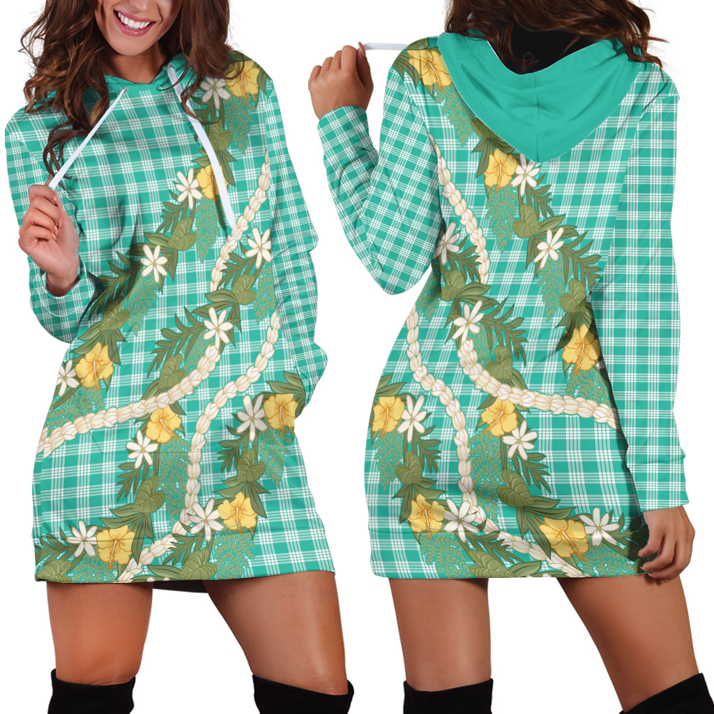 Aloha Puakenikeni Anthurium Pikake Lei Hoodie Dress Marine Hawaiian Palaka Pattern