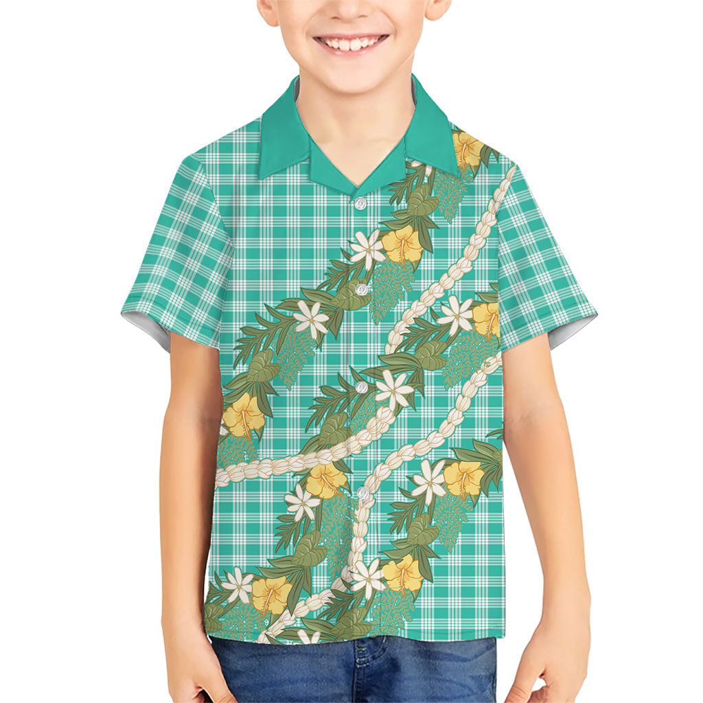 Aloha Puakenikeni Anthurium Pikake Lei Kid Hawaiian Shirt Marine Hawaiian Palaka Pattern