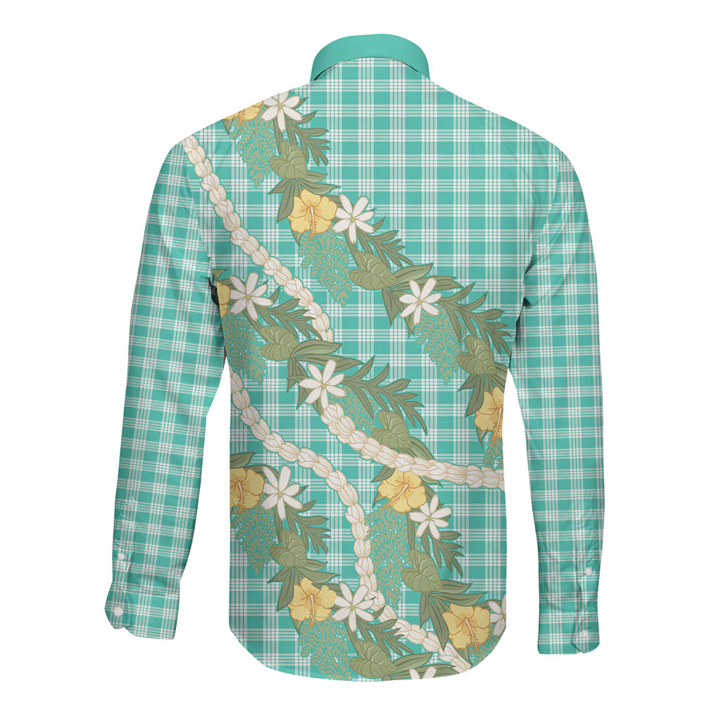Aloha Puakenikeni Anthurium Pikake Lei Long Sleeve Button Shirt Marine Hawaiian Palaka Pattern LT9 - Polynesian Pride