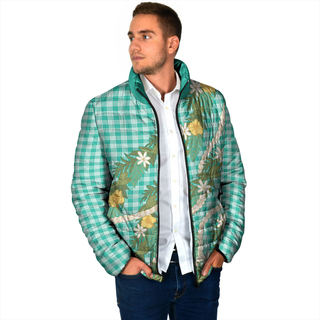 Aloha Puakenikeni Anthurium Pikake Lei Padded Jacket Marine Hawaiian Palaka Pattern