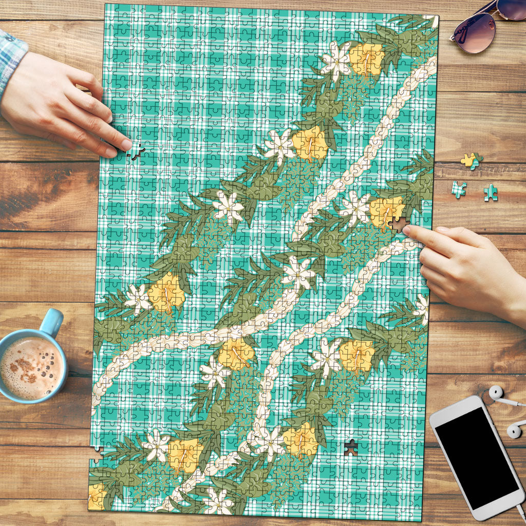 Aloha Puakenikeni Anthurium Pikake Lei Puzzle Marine Hawaiian Palaka Pattern