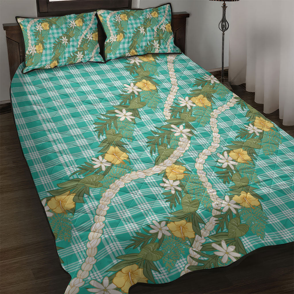 Aloha Puakenikeni Anthurium Pikake Lei Quilt Bed Set Marine Hawaiian Palaka Pattern