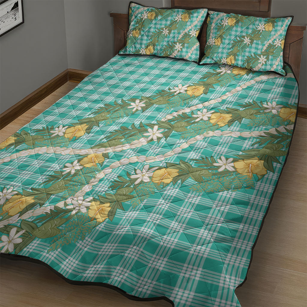 Aloha Puakenikeni Anthurium Pikake Lei Quilt Bed Set Marine Hawaiian Palaka Pattern