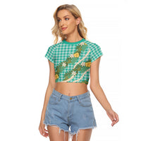 Aloha Puakenikeni Anthurium Pikake Lei Raglan Cropped T Shirt Marine Hawaiian Palaka Pattern