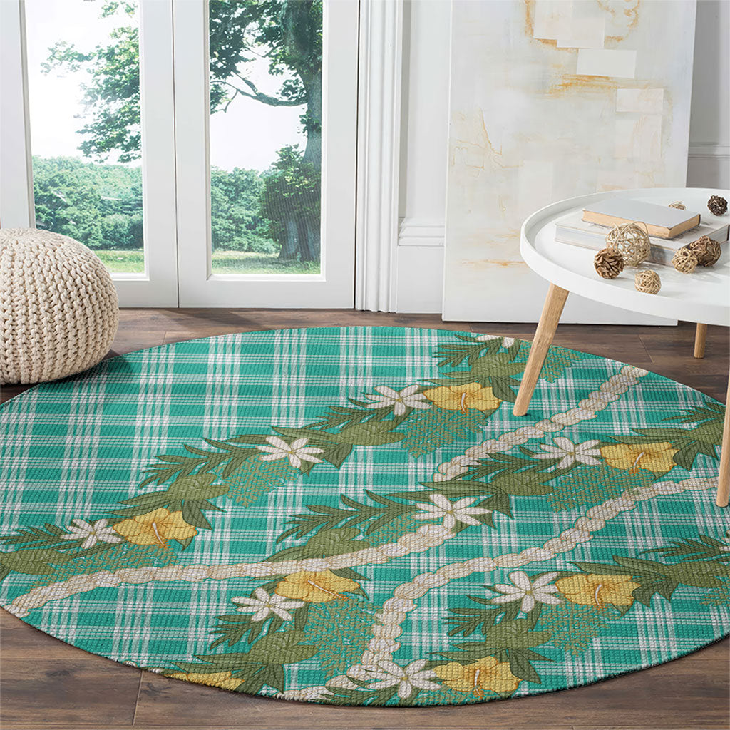 Aloha Puakenikeni Anthurium Pikake Lei Round Carpet Marine Hawaiian Palaka Pattern