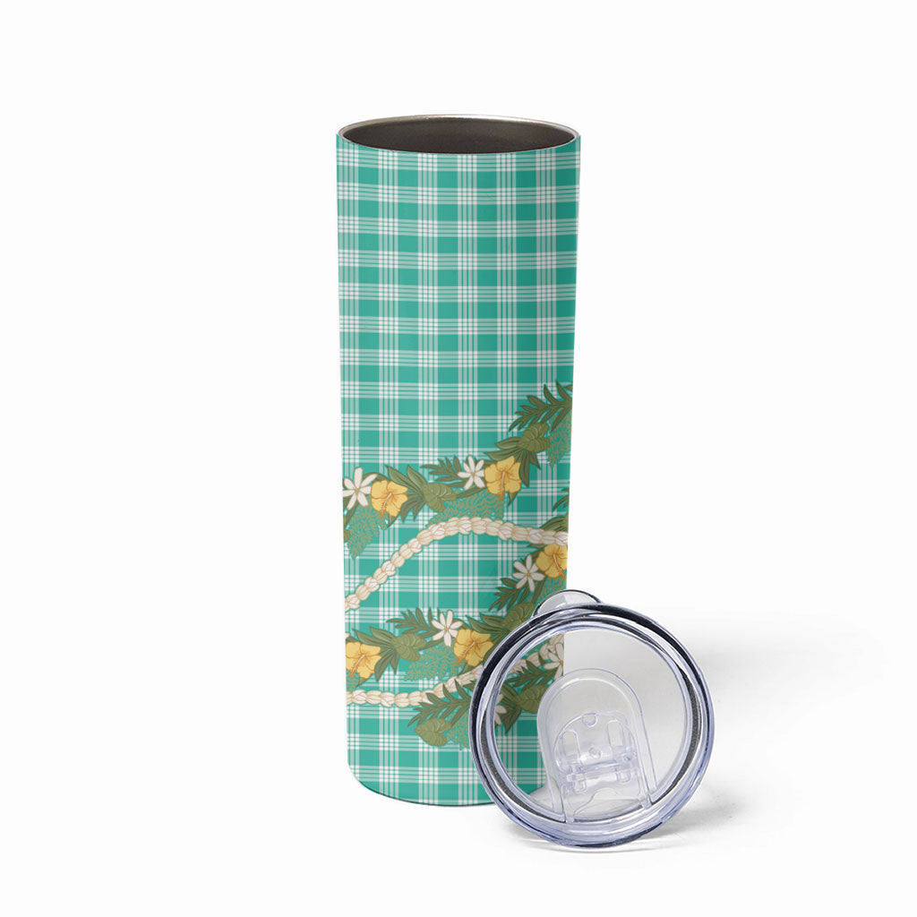 Aloha Puakenikeni Anthurium Pikake Lei Skinny Tumbler Marine Hawaiian Palaka Pattern