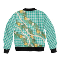 Aloha Puakenikeni Anthurium Pikake Lei Sleeve Zip Bomber Jacket Marine Hawaiian Palaka Pattern LT9 - Polynesian Pride