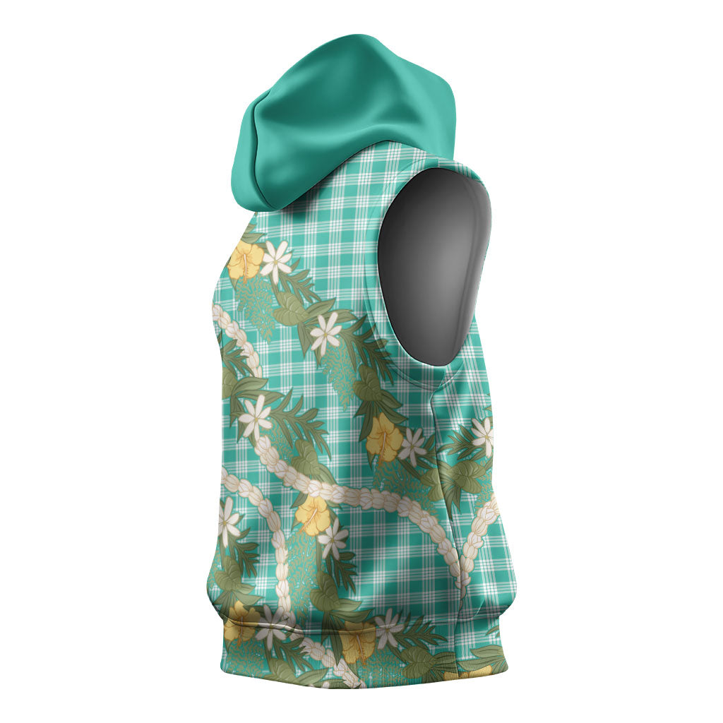Aloha Puakenikeni Anthurium Pikake Lei Sleeveless Hoodie Marine Hawaiian Palaka Pattern