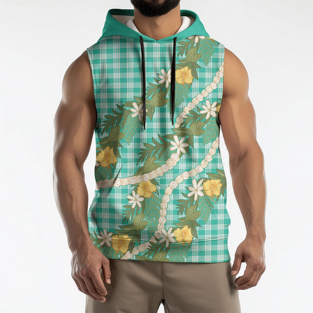 Aloha Puakenikeni Anthurium Pikake Lei Sleeveless Hoodie Marine Hawaiian Palaka Pattern