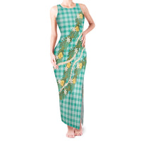 Aloha Puakenikeni Anthurium Pikake Lei Tank Maxi Dress Marine Hawaiian Palaka Pattern