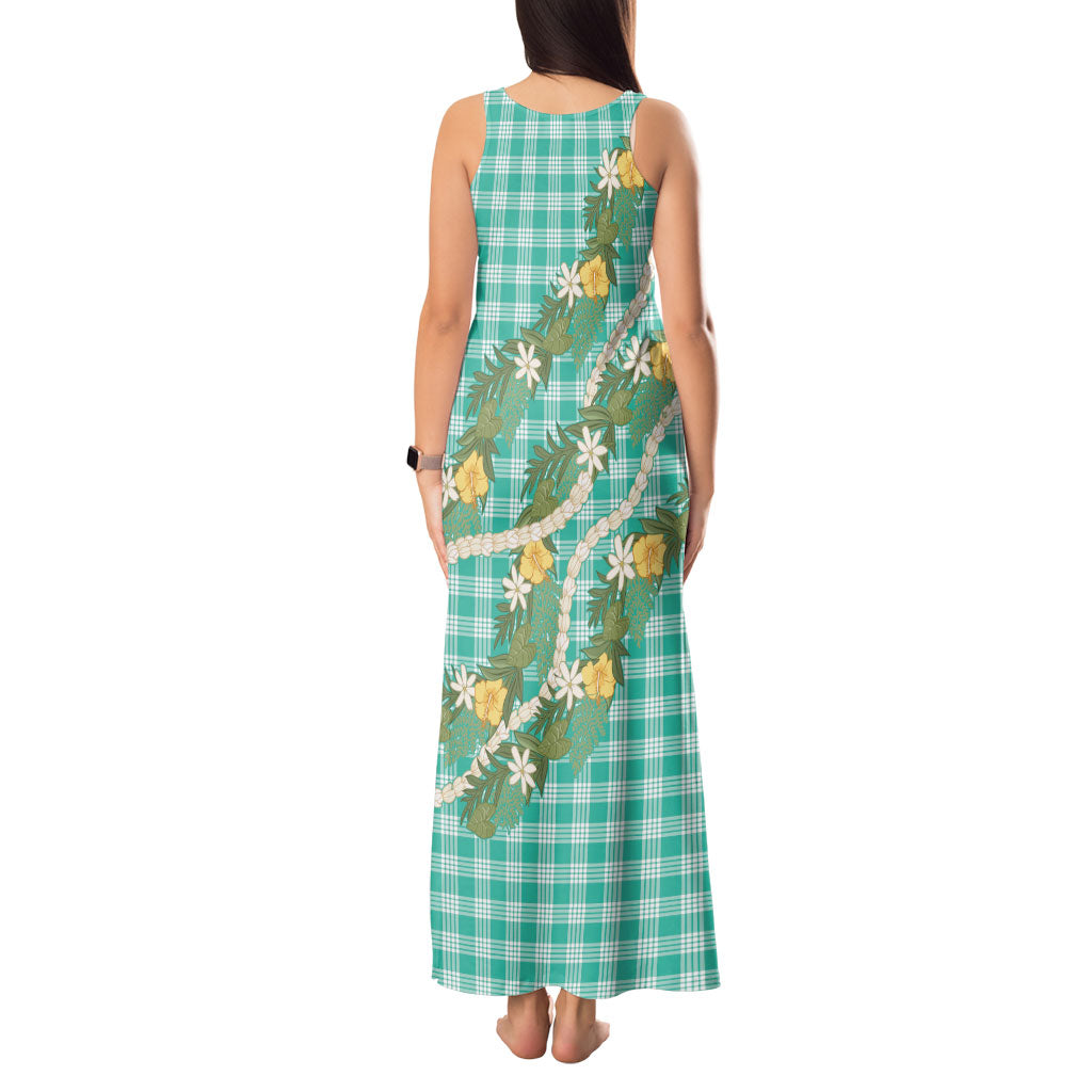 Aloha Puakenikeni Anthurium Pikake Lei Tank Maxi Dress Marine Hawaiian Palaka Pattern