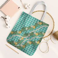 Aloha Puakenikeni Anthurium Pikake Lei Tote Bag Marine Hawaiian Palaka Pattern