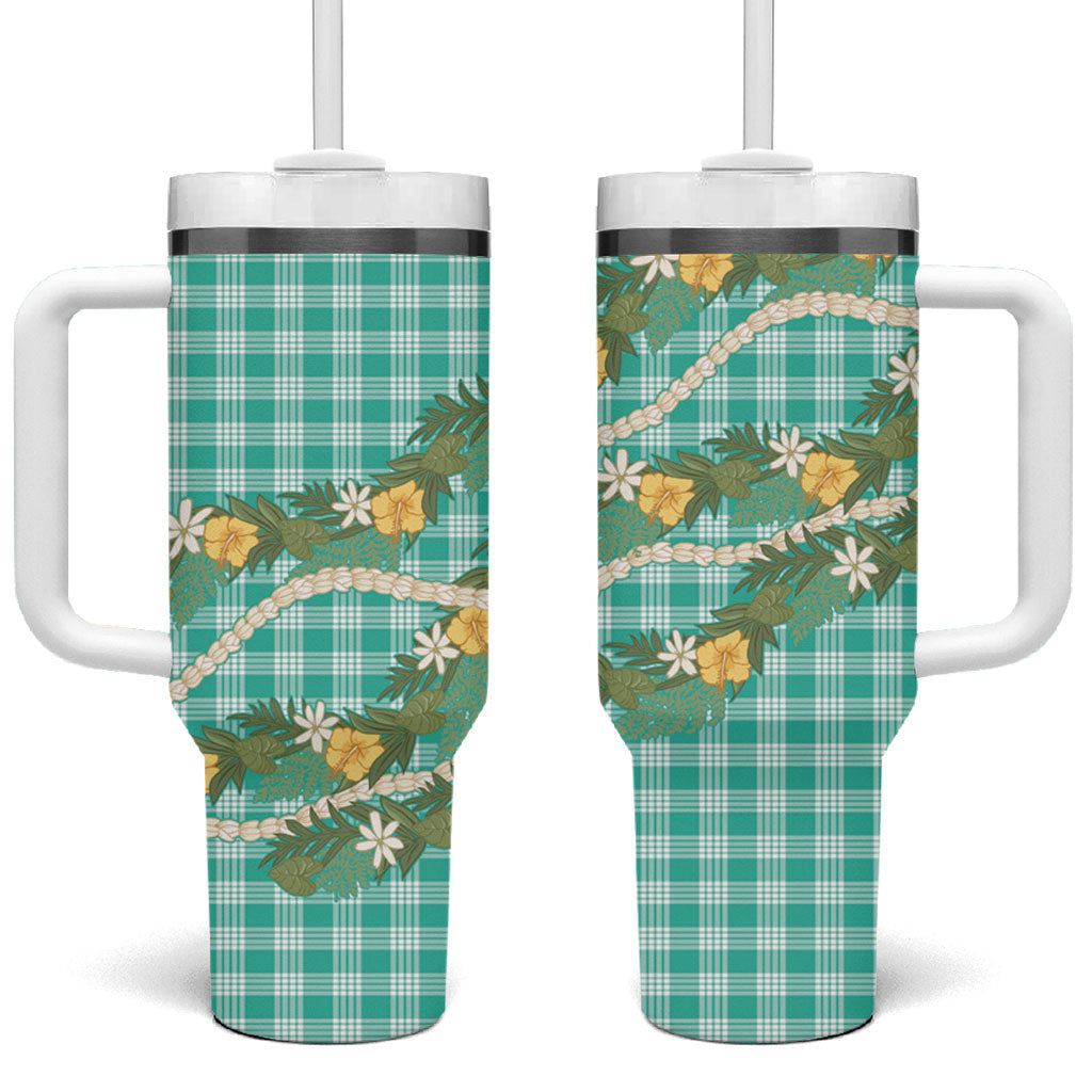 Aloha Puakenikeni Anthurium Pikake Lei Tumbler With Handle Marine Hawaiian Palaka Pattern