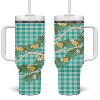 Aloha Puakenikeni Anthurium Pikake Lei Tumbler With Handle Marine Hawaiian Palaka Pattern LT9 One Size: 40 oz Marine - Polynesian Pride
