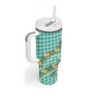Aloha Puakenikeni Anthurium Pikake Lei Tumbler With Handle Marine Hawaiian Palaka Pattern LT9 - Polynesian Pride