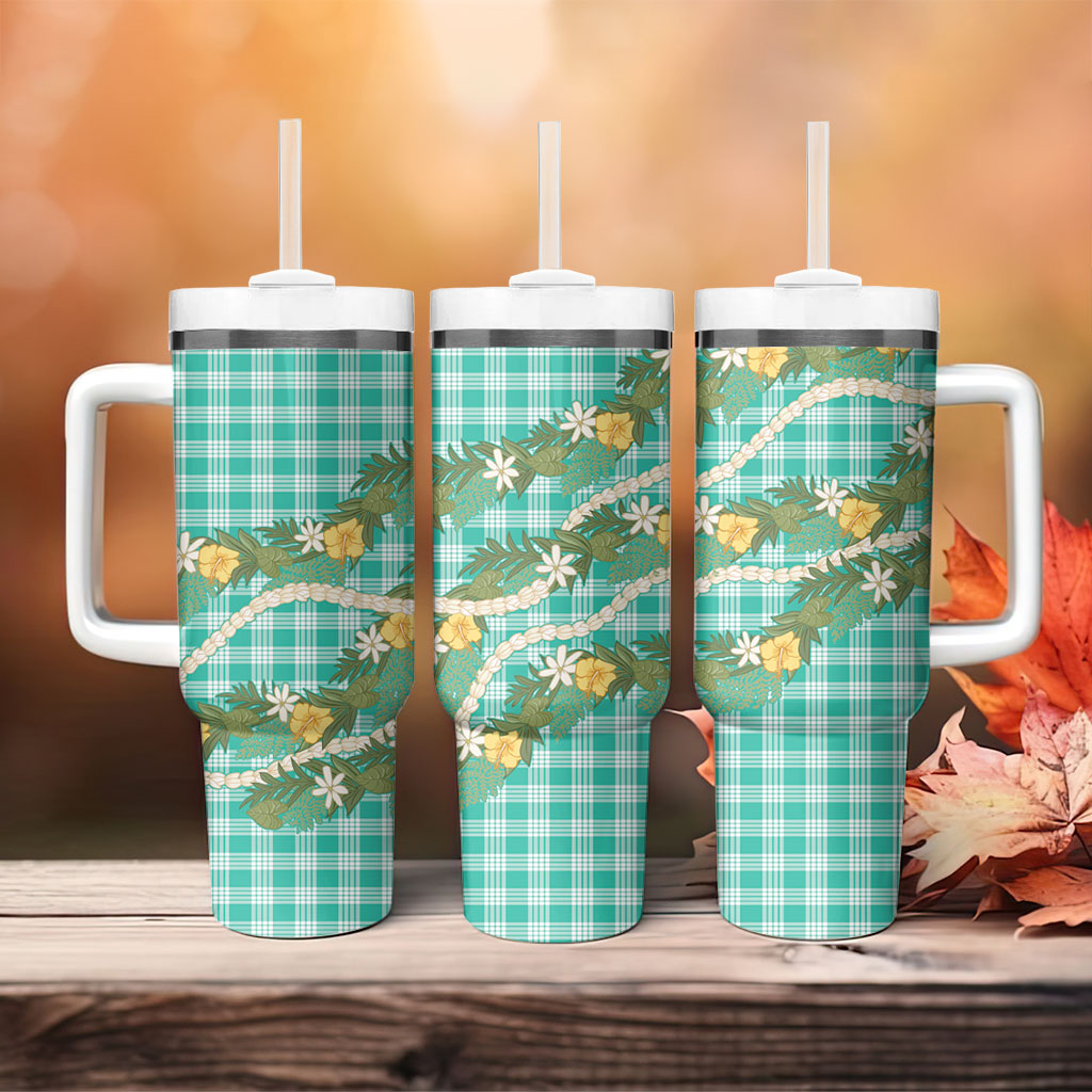 Aloha Puakenikeni Anthurium Pikake Lei Tumbler With Handle Marine Hawaiian Palaka Pattern LT9 - Polynesian Pride