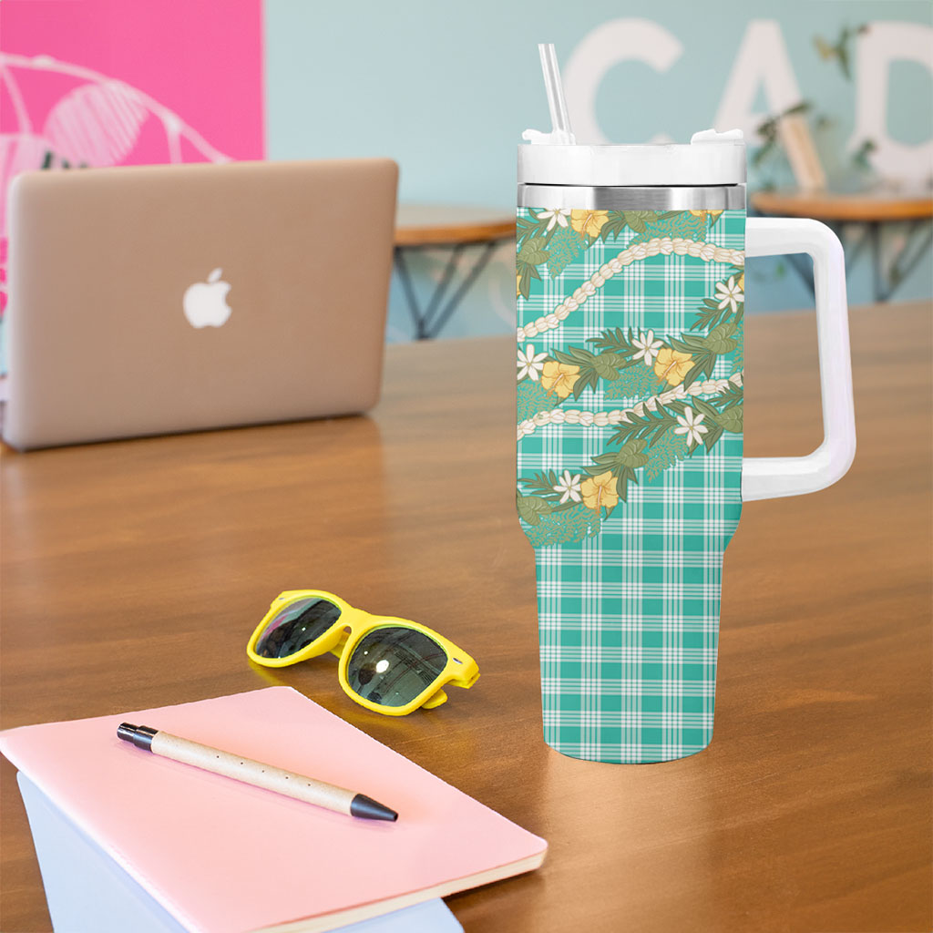 Aloha Puakenikeni Anthurium Pikake Lei Tumbler With Handle Marine Hawaiian Palaka Pattern LT9 - Polynesian Pride