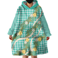 Aloha Puakenikeni Anthurium Pikake Lei Wearable Blanket Hoodie Marine Hawaiian Palaka Pattern