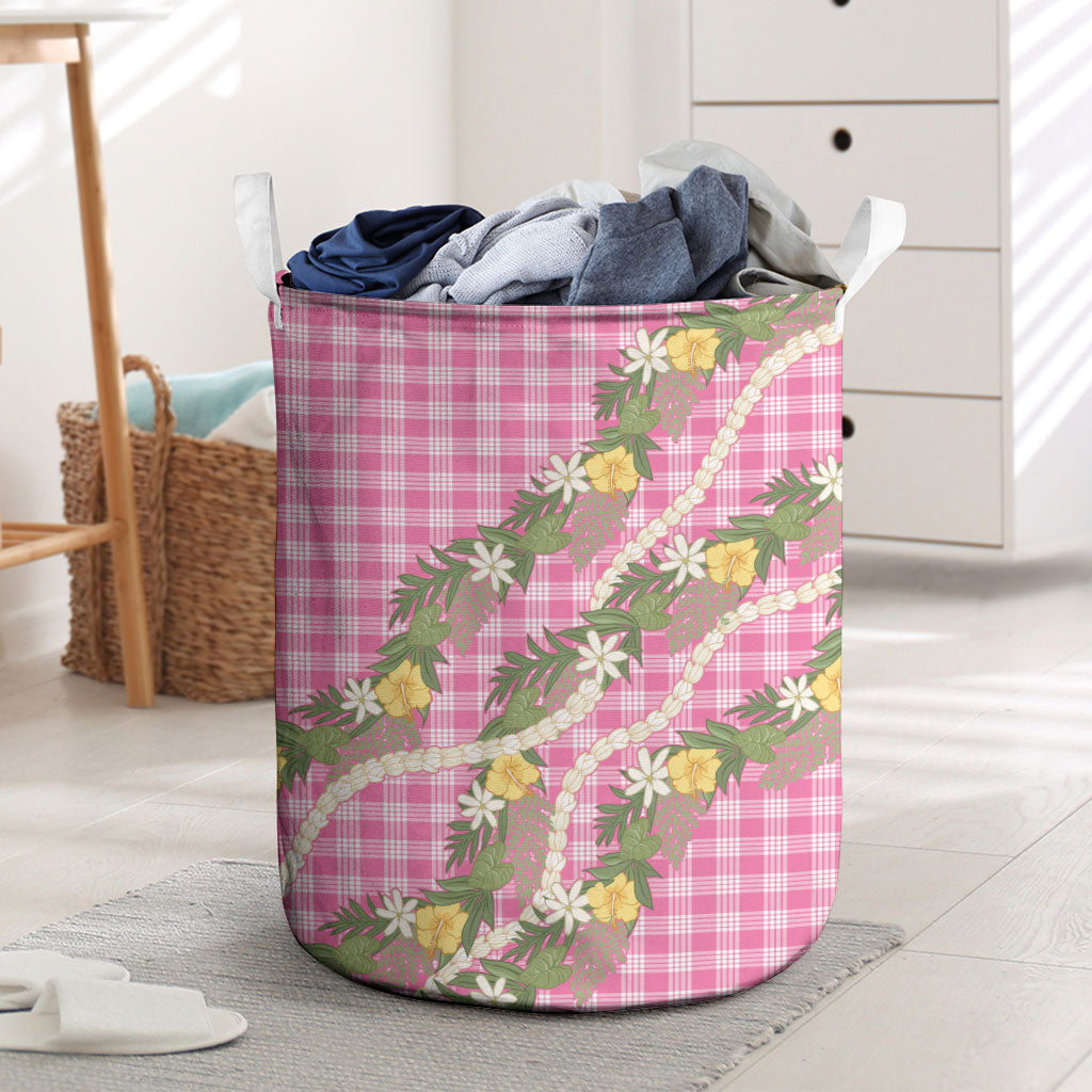 Aloha Puakenikeni Anthurium Pikake Lei Laundry Basket Tropical Pink Hawaiian Palaka Pattern