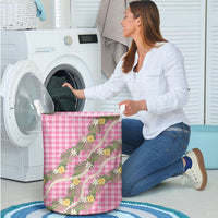 Aloha Puakenikeni Anthurium Pikake Lei Laundry Basket Tropical Pink Hawaiian Palaka Pattern