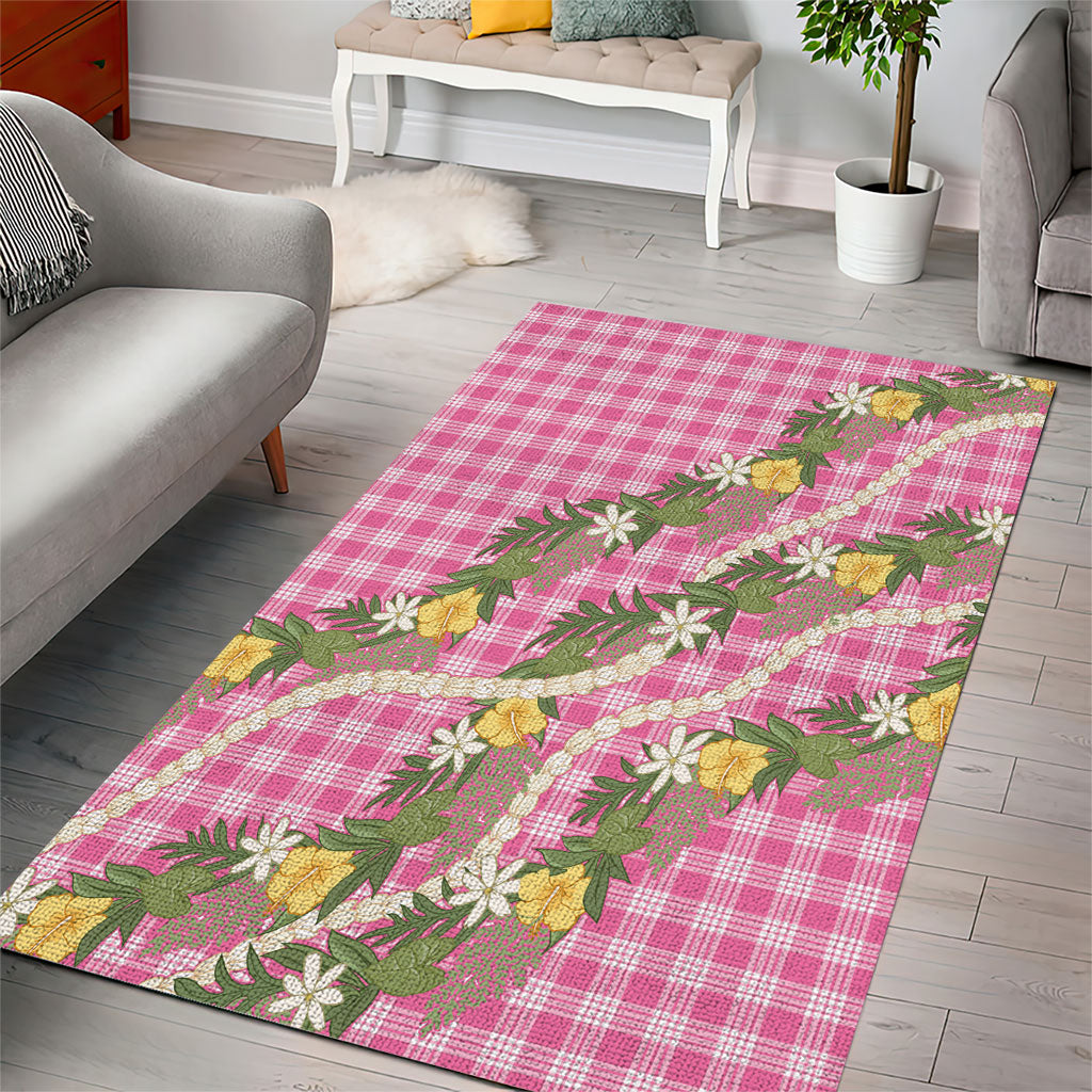 Aloha Puakenikeni Anthurium Pikake Lei Area Rug Tropical Pink Hawaiian Palaka Pattern LT9 - Polynesian Pride
