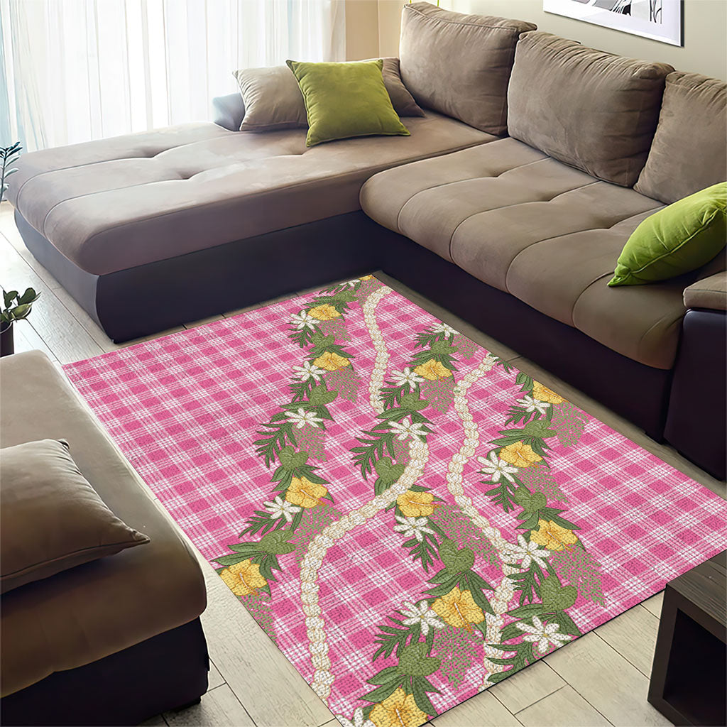 Aloha Puakenikeni Anthurium Pikake Lei Area Rug Tropical Pink Hawaiian Palaka Pattern LT9 - Polynesian Pride