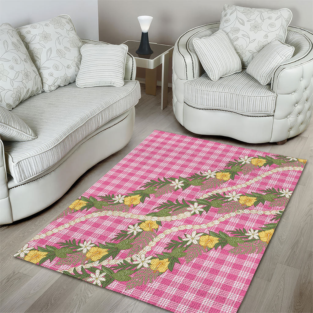 Aloha Puakenikeni Anthurium Pikake Lei Area Rug Tropical Pink Hawaiian Palaka Pattern LT9 - Polynesian Pride