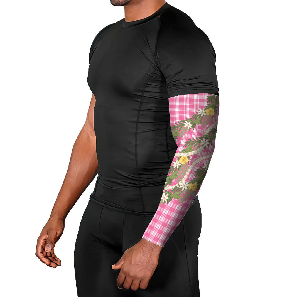 Aloha Puakenikeni Anthurium Pikake Lei Arm Sleeves Tropical Pink Hawaiian Palaka Pattern