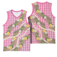 Aloha Puakenikeni Anthurium Pikake Lei Basketball Jersey Tropical Pink Hawaiian Palaka Pattern
