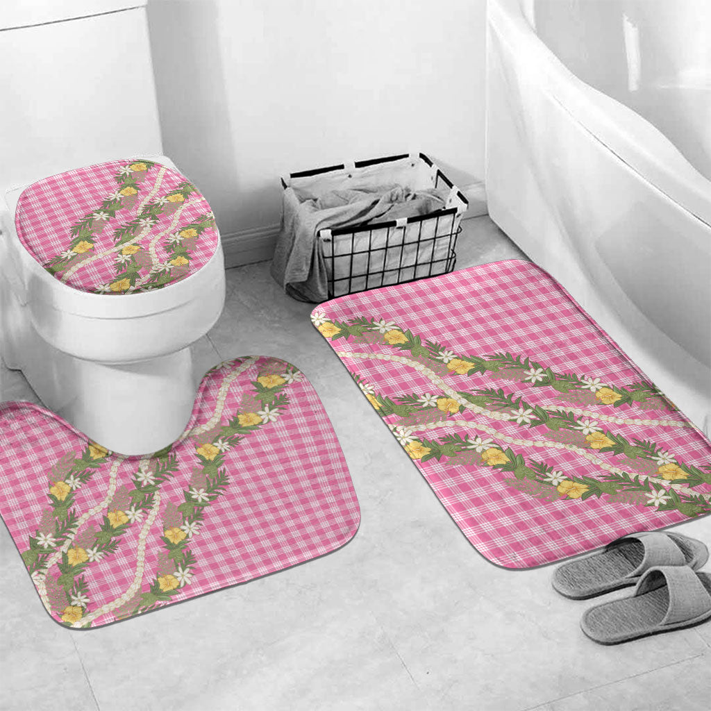 Aloha Puakenikeni Anthurium Pikake Lei Bathroom Set Tropical Pink Hawaiian Palaka Pattern