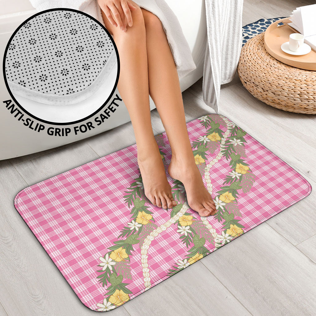 Aloha Puakenikeni Anthurium Pikake Lei Bathroom Set Tropical Pink Hawaiian Palaka Pattern