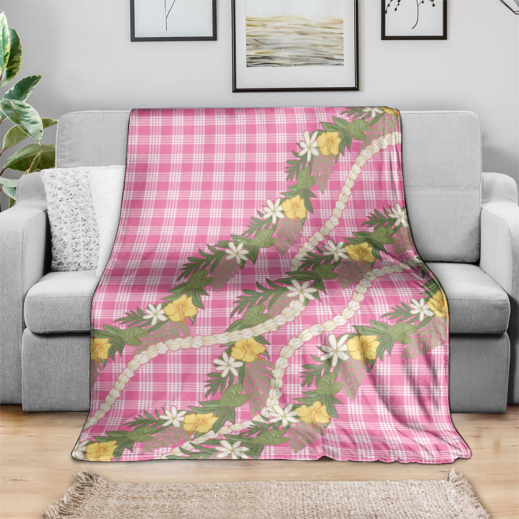 Aloha Puakenikeni Anthurium Pikake Lei Blanket Tropical Pink Hawaiian Palaka Pattern
