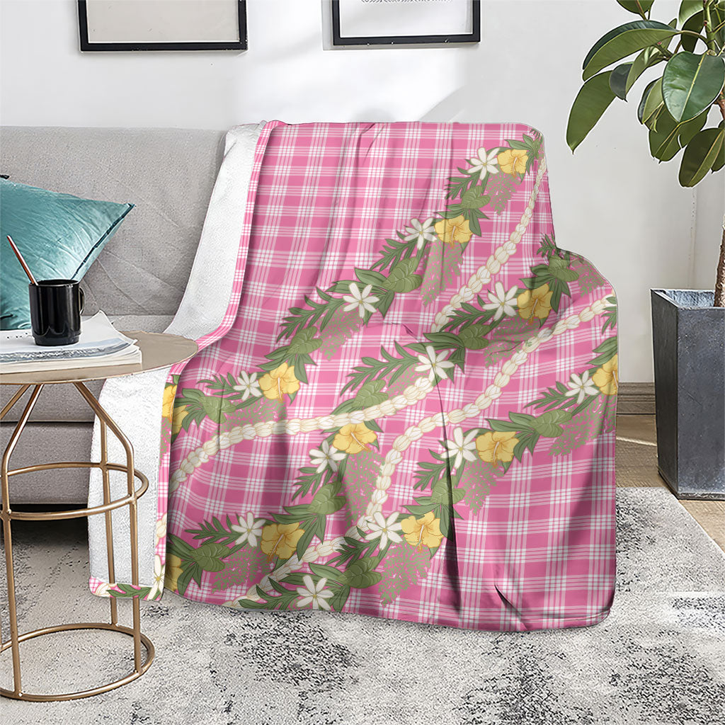 Aloha Puakenikeni Anthurium Pikake Lei Blanket Tropical Pink Hawaiian Palaka Pattern