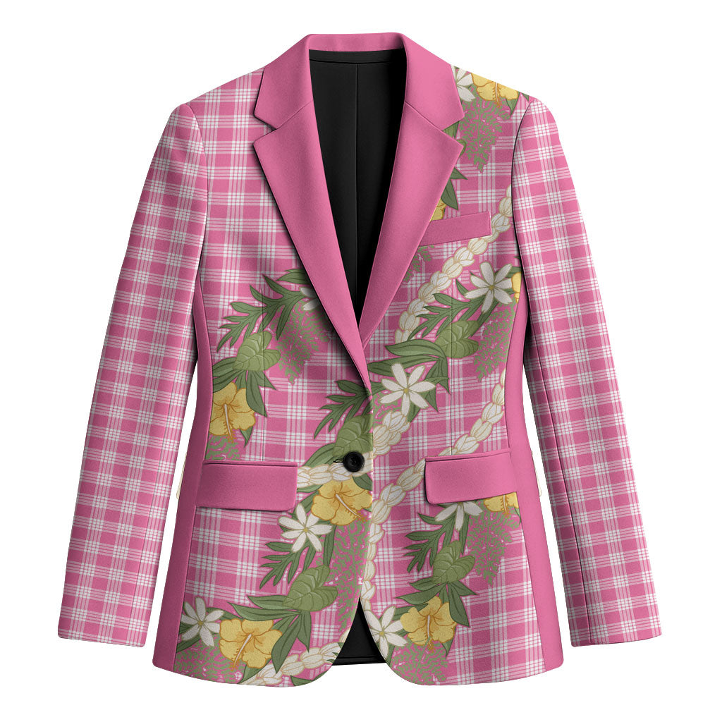 Aloha Puakenikeni Anthurium Pikake Lei Blazer Tropical Pink Hawaiian Palaka Pattern