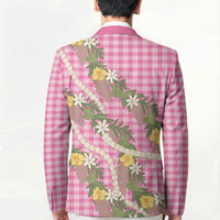 Aloha Puakenikeni Anthurium Pikake Lei Blazer Tropical Pink Hawaiian Palaka Pattern