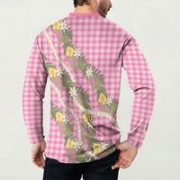 Aloha Puakenikeni Anthurium Pikake Lei Button Sweatshirt Tropical Pink Hawaiian Palaka Pattern