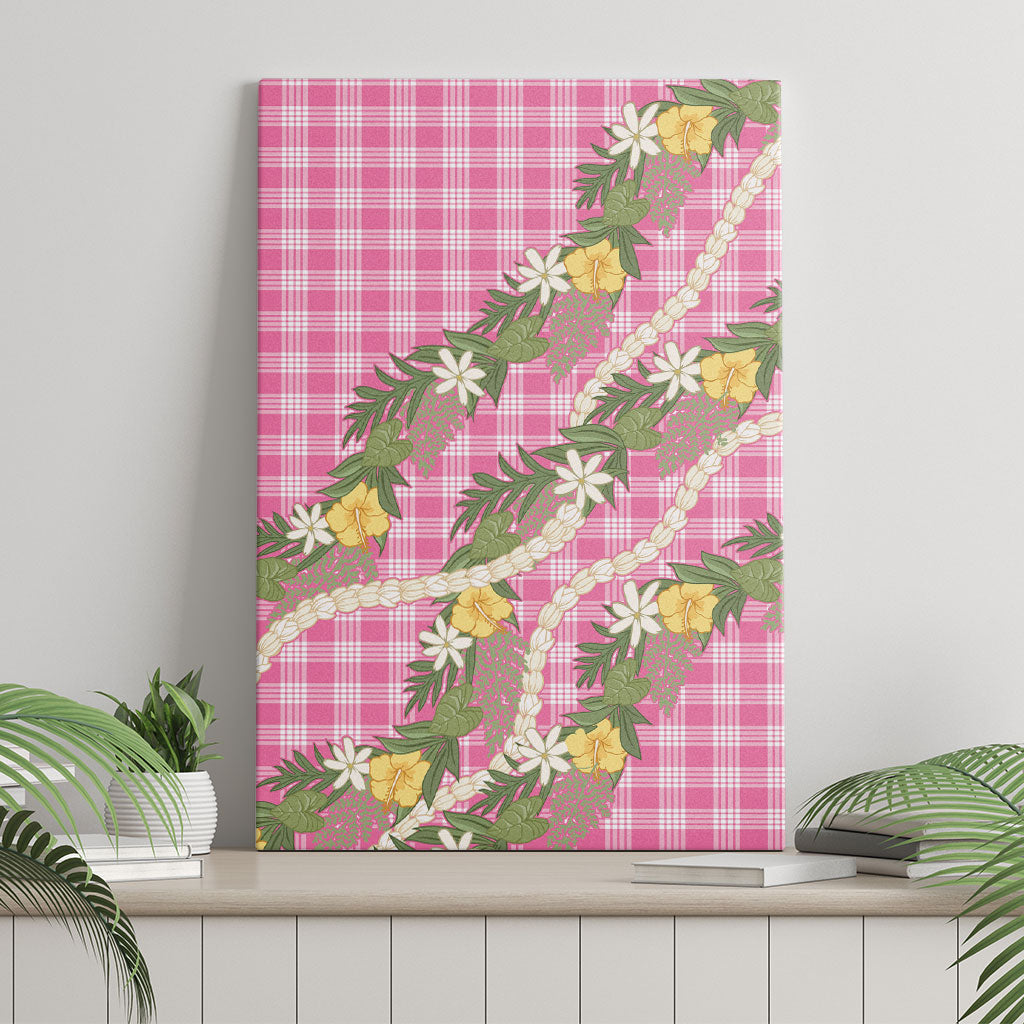 Aloha Puakenikeni Anthurium Pikake Lei Canvas Wall Art Tropical Pink Hawaiian Palaka Pattern LT9 - Polynesian Pride